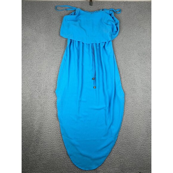NERLEROLIAN Women Medium Blue Drawstring Adjustable Split Midi Dress Beachy NWT - Picture 1 of 11
